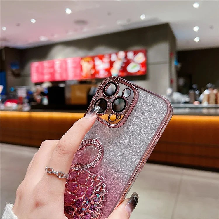 For  iPhone 16 Pro Max Case Swan Design Quicksand TPU Phone Cover with Glass Lens Film