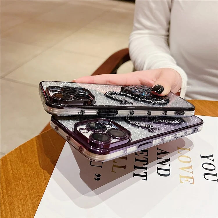For  iPhone 16 Pro Max Case Swan Design Quicksand TPU Phone Cover with Glass Lens Film