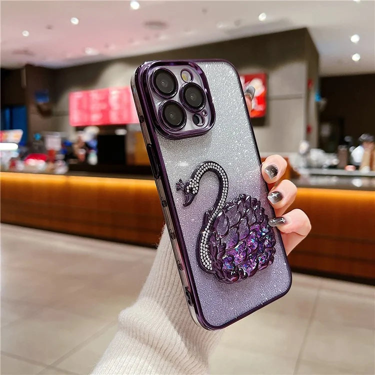 For  iPhone 16 Pro Max Case Swan Design Quicksand TPU Phone Cover with Glass Lens Film
