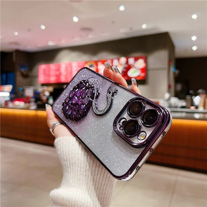For  iPhone 16 Pro Max Case Swan Design Quicksand TPU Phone Cover with Glass Lens Film