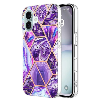 YB IMD Series-3 for iPhone 16 TPU Case Marble Pattern Electroplated Phone Back Cover