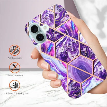 YB IMD Series-3 for iPhone 16 TPU Case Marble Pattern Electroplated Phone Back Cover