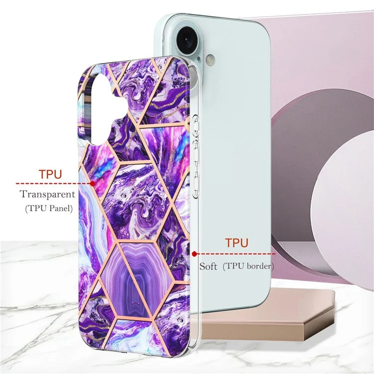 YB IMD Series-3 for iPhone 16 TPU Case Marble Pattern Electroplated Phone Back Cover