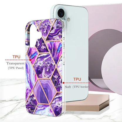 YB IMD Series-3 for iPhone 16 TPU Case Marble Pattern Electroplated Phone Back Cover