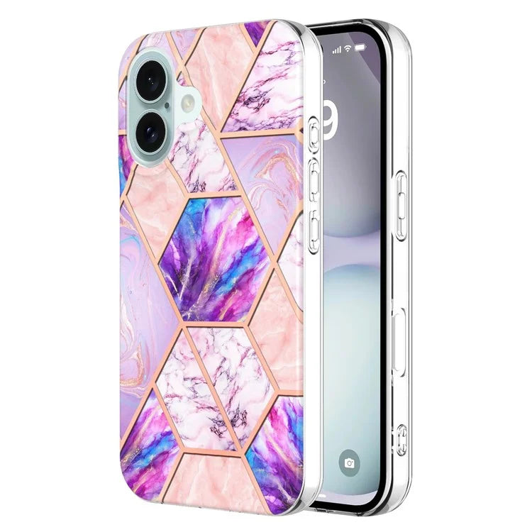 YB IMD Series-3 for iPhone 16 TPU Case Marble Pattern Electroplated Phone Back Cover