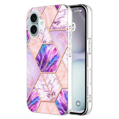 YB IMD Series-3 for iPhone 16 TPU Case Marble Pattern Electroplated Phone Back Cover