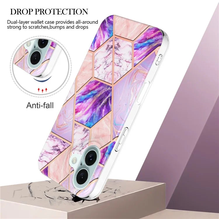 YB IMD Series-3 for iPhone 16 TPU Case Marble Pattern Electroplated Phone Back Cover