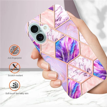YB IMD Series-3 for iPhone 16 TPU Case Marble Pattern Electroplated Phone Back Cover