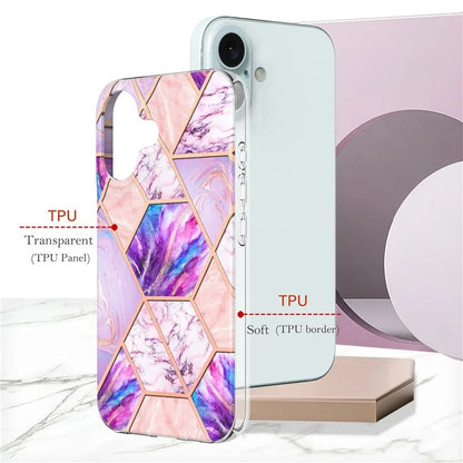 YB IMD Series-3 for iPhone 16 TPU Case Marble Pattern Electroplated Phone Back Cover