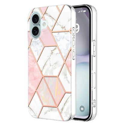 YB IMD Series-3 for iPhone 16 TPU Case Marble Pattern Electroplated Phone Back Cover