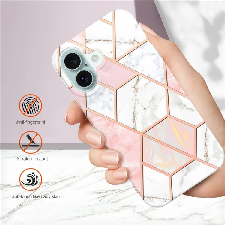 YB IMD Series-3 for iPhone 16 TPU Case Marble Pattern Electroplated Phone Back Cover