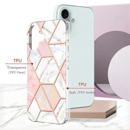 YB IMD Series-3 for iPhone 16 TPU Case Marble Pattern Electroplated Phone Back Cover