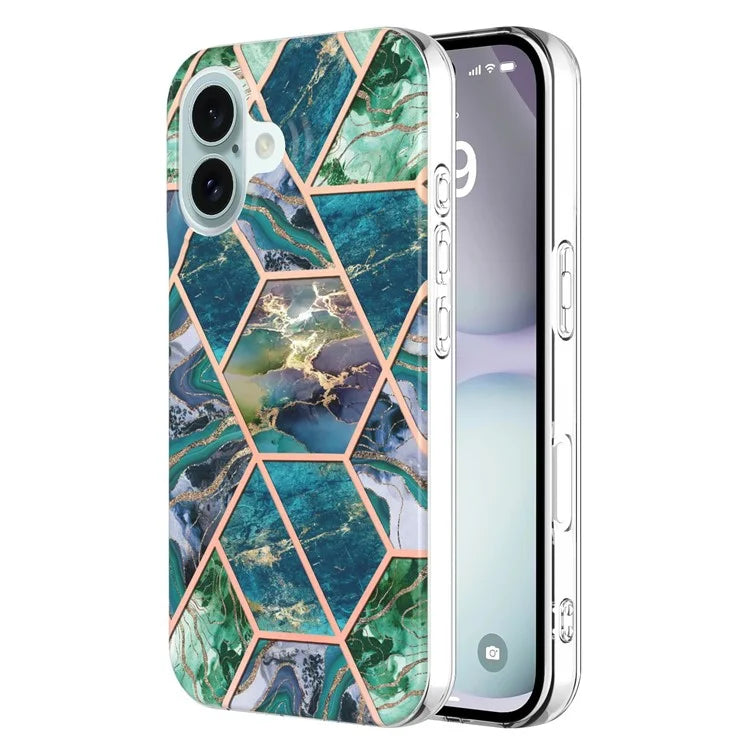 YB IMD Series-3 for iPhone 16 TPU Case Marble Pattern Electroplated Phone Back Cover