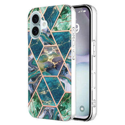 YB IMD Series-3 for iPhone 16 TPU Case Marble Pattern Electroplated Phone Back Cover