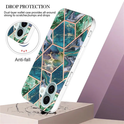 YB IMD Series-3 for iPhone 16 TPU Case Marble Pattern Electroplated Phone Back Cover