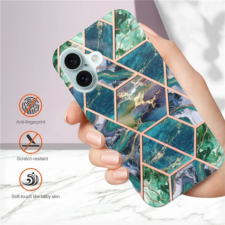 YB IMD Series-3 for iPhone 16 TPU Case Marble Pattern Electroplated Phone Back Cover