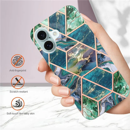 YB IMD Series-3 for iPhone 16 TPU Case Marble Pattern Electroplated Phone Back Cover