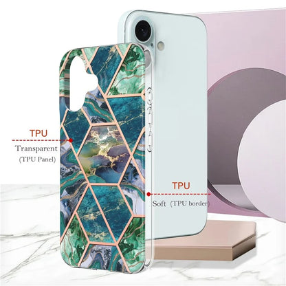 YB IMD Series-3 for iPhone 16 TPU Case Marble Pattern Electroplated Phone Back Cover