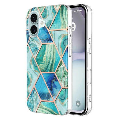 YB IMD Series-3 for iPhone 16 TPU Case Marble Pattern Electroplated Phone Back Cover