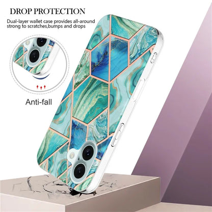 YB IMD Series-3 for iPhone 16 TPU Case Marble Pattern Electroplated Phone Back Cover