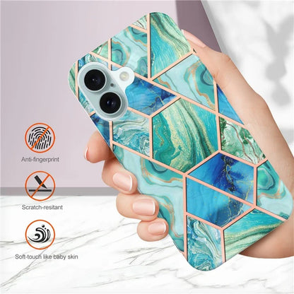 YB IMD Series-3 for iPhone 16 TPU Case Marble Pattern Electroplated Phone Back Cover