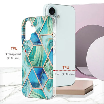 YB IMD Series-3 for iPhone 16 TPU Case Marble Pattern Electroplated Phone Back Cover
