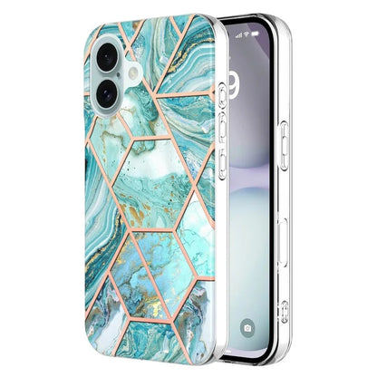 YB IMD Series-3 for iPhone 16 TPU Case Marble Pattern Electroplated Phone Back Cover