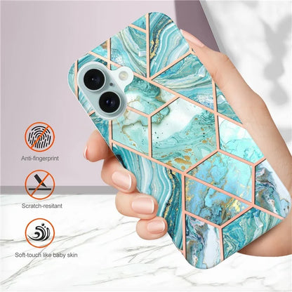 YB IMD Series-3 for iPhone 16 TPU Case Marble Pattern Electroplated Phone Back Cover