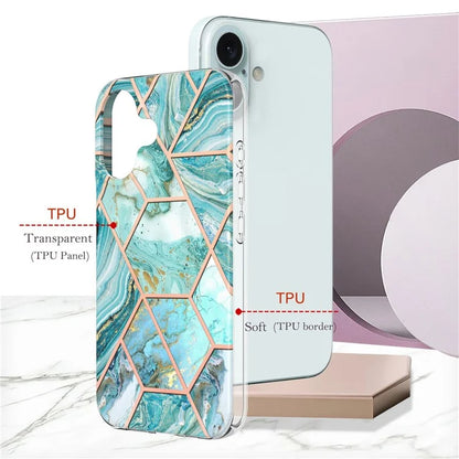 YB IMD Series-3 for iPhone 16 TPU Case Marble Pattern Electroplated Phone Back Cover