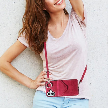 005 For iPhone 16 Plus Case PU Leather Back Cover Card Holder Ring Kickstand