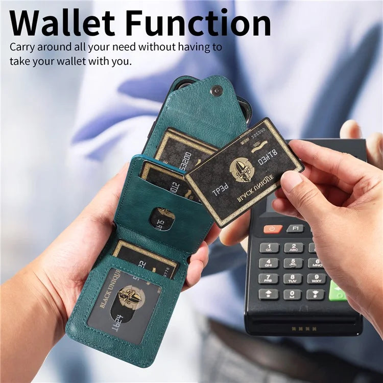 005 For iPhone 16 Case PU Leather Back Cover Card Holder Ring Kickstand