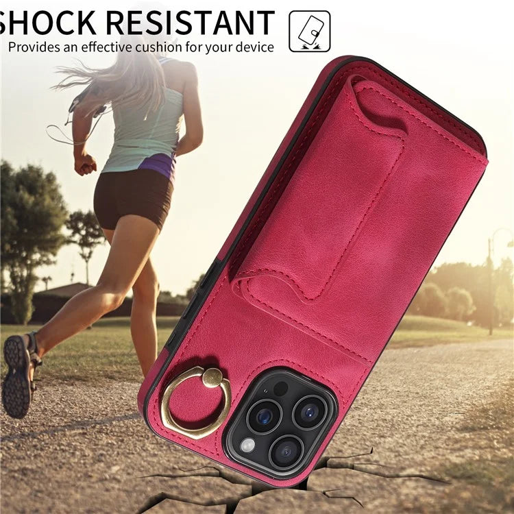 001 For iPhone 16 Pro Max Case Secure-Grip Kickstand Leather + TPU Phone Cover