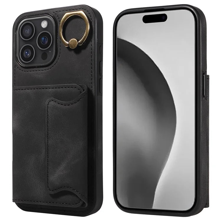 001 For iPhone 16 Pro Max Case Secure-Grip Kickstand Leather + TPU Phone Cover
