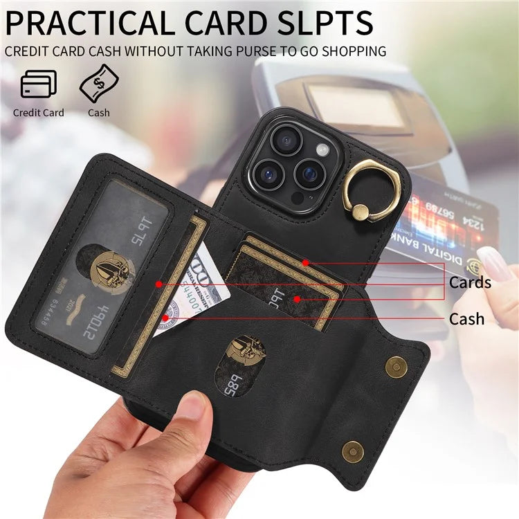 001 For iPhone 16 Pro Max Case Secure-Grip Kickstand Leather + TPU Phone Cover