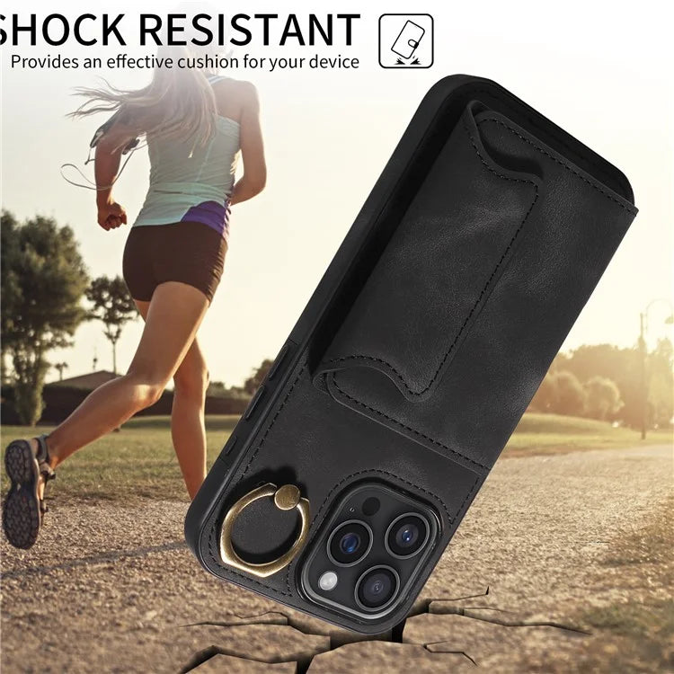 001 For iPhone 16 Pro Max Case Secure-Grip Kickstand Leather + TPU Phone Cover