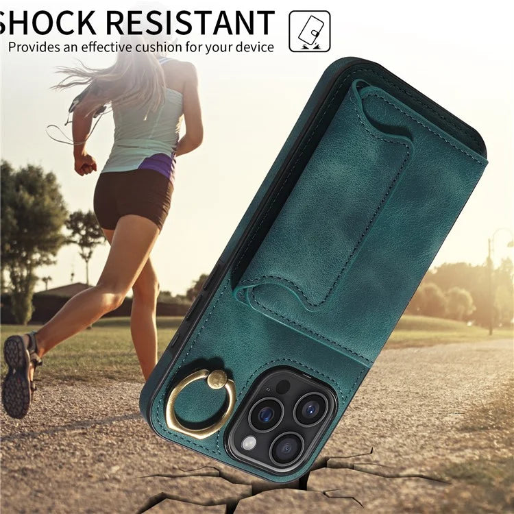 001 For iPhone 16 Pro Max Case Secure-Grip Kickstand Leather + TPU Phone Cover