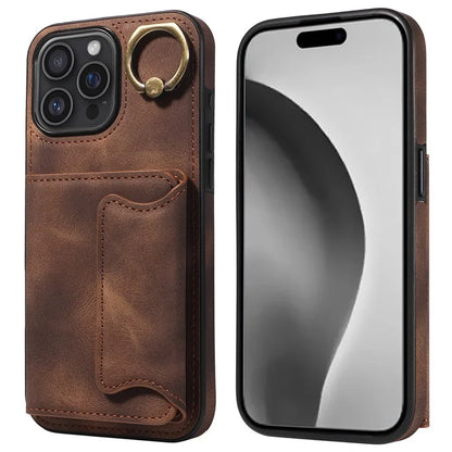 001 For iPhone 16 Pro Max Case Secure-Grip Kickstand Leather + TPU Phone Cover