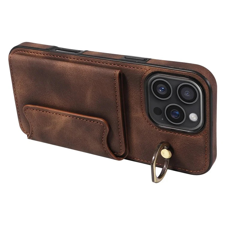 001 For iPhone 16 Pro Max Case Secure-Grip Kickstand Leather + TPU Phone Cover