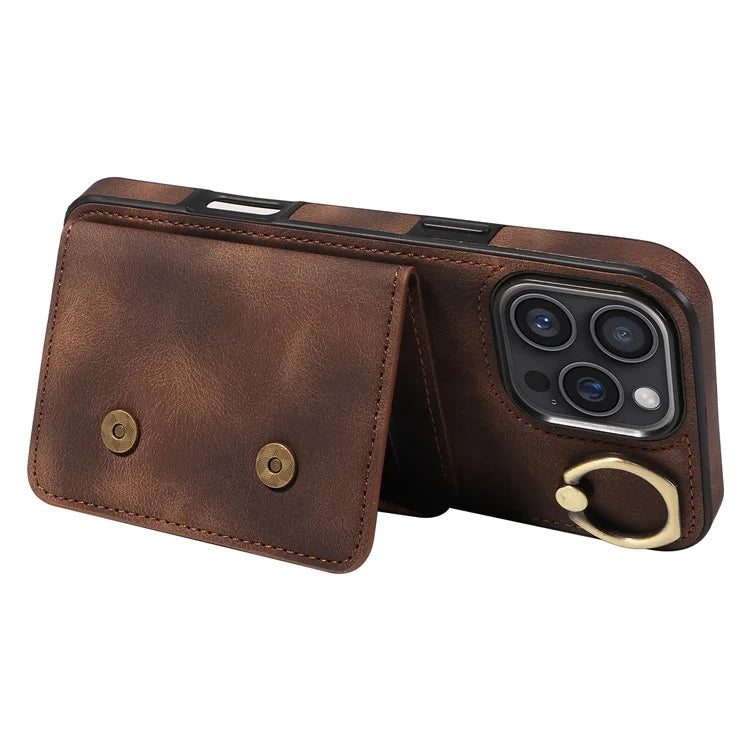 001 For iPhone 16 Pro Max Case Secure-Grip Kickstand Leather + TPU Phone Cover