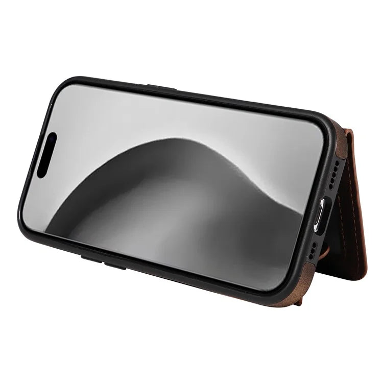 001 For iPhone 16 Pro Max Case Secure-Grip Kickstand Leather + TPU Phone Cover