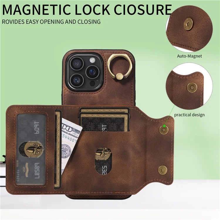 001 For iPhone 16 Pro Max Case Secure-Grip Kickstand Leather + TPU Phone Cover