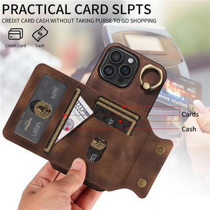 001 For iPhone 16 Pro Max Case Secure-Grip Kickstand Leather + TPU Phone Cover