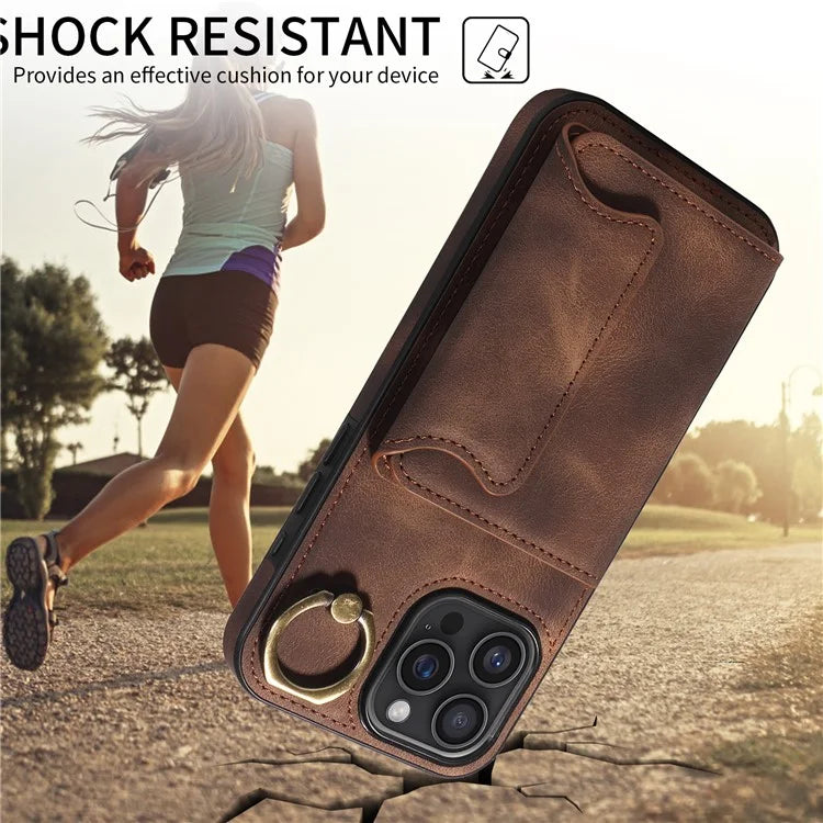 001 For iPhone 16 Pro Max Case Secure-Grip Kickstand Leather + TPU Phone Cover