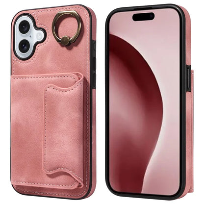 001 For iPhone 16 Plus Case Secure-Grip Kickstand Leather + TPU Phone Cover