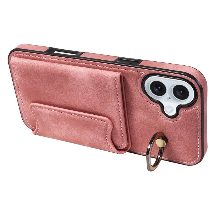 001 For iPhone 16 Plus Case Secure-Grip Kickstand Leather + TPU Phone Cover