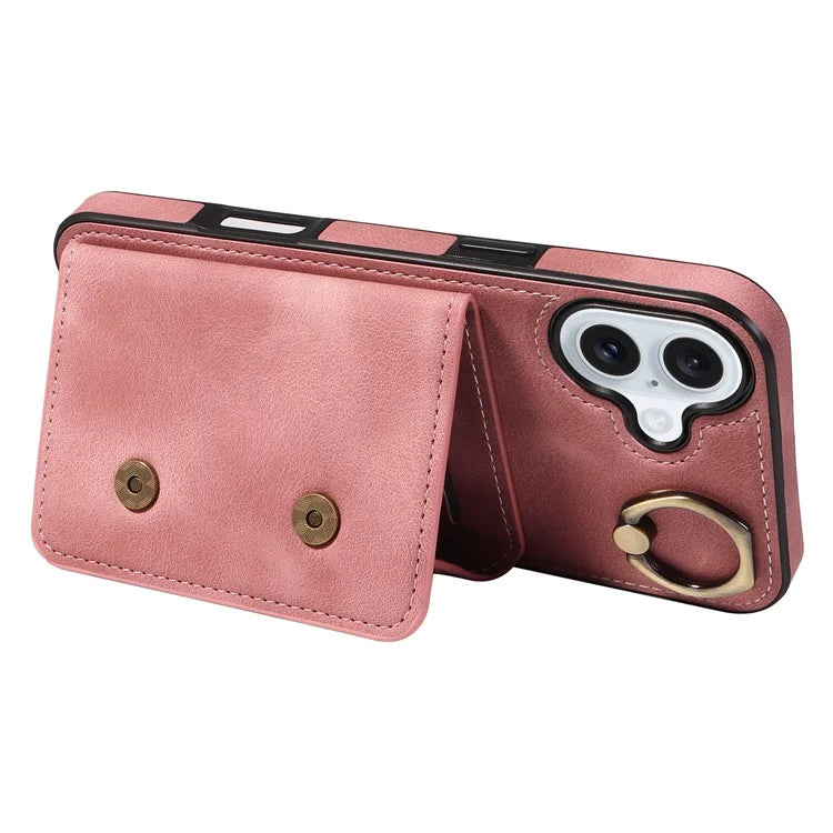 001 For iPhone 16 Plus Case Secure-Grip Kickstand Leather + TPU Phone Cover