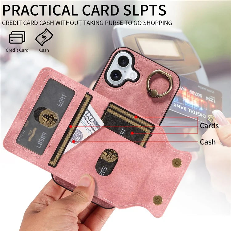 001 For iPhone 16 Plus Case Secure-Grip Kickstand Leather + TPU Phone Cover