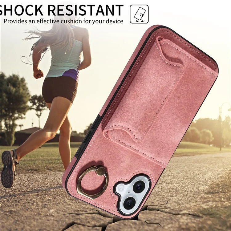 001 For iPhone 16 Plus Case Secure-Grip Kickstand Leather + TPU Phone Cover