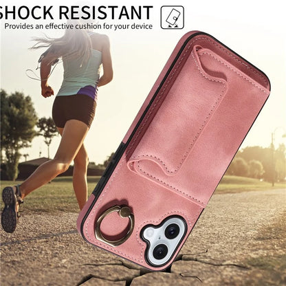 001 For iPhone 16 Plus Case Secure-Grip Kickstand Leather + TPU Phone Cover