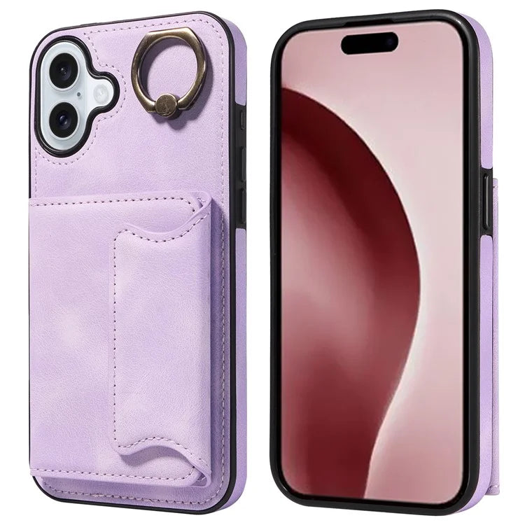 001 For iPhone 16 Plus Case Secure-Grip Kickstand Leather + TPU Phone Cover